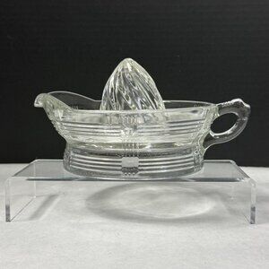 Vintage Hazel Atlas Crisscross Clear Glass Juicer Reamer With Handle & Spout